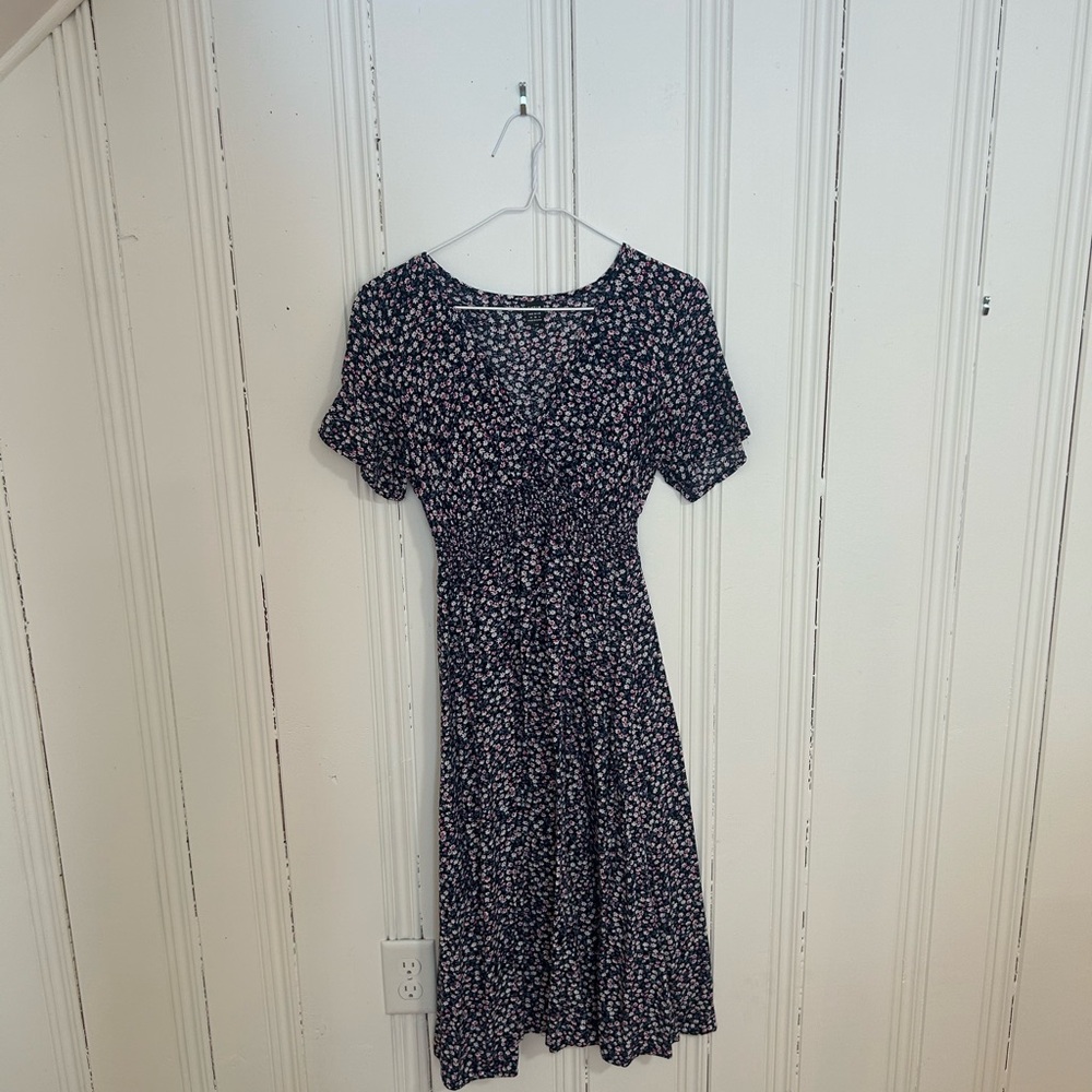 SHEIN Navy Floral Midi Dress